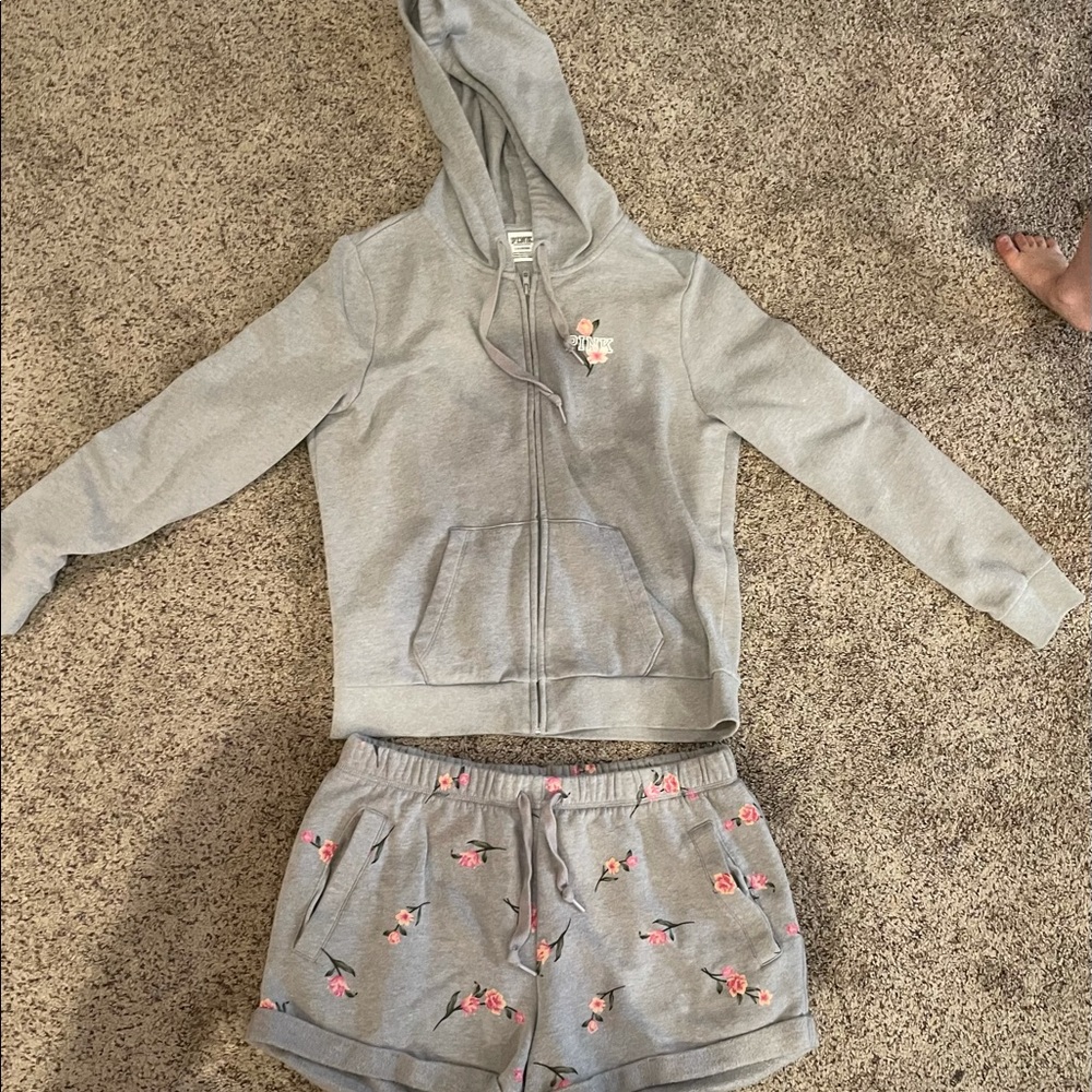 Pink brand hoodie/short set